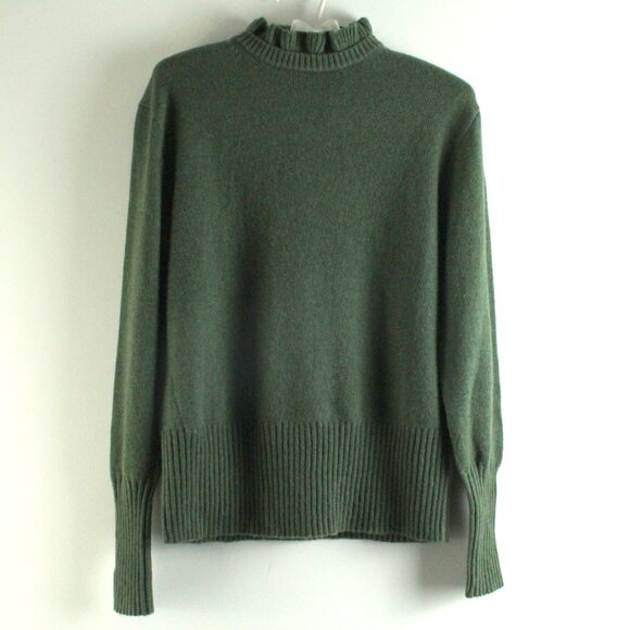 J. Crew Sweaters - J. Crew Wool Blend Ruffle Trim Mock Neck Heather Frosted Olive Sweater M NWT